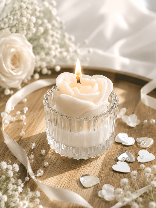 Elegant handcrafted rose wedding favour candles