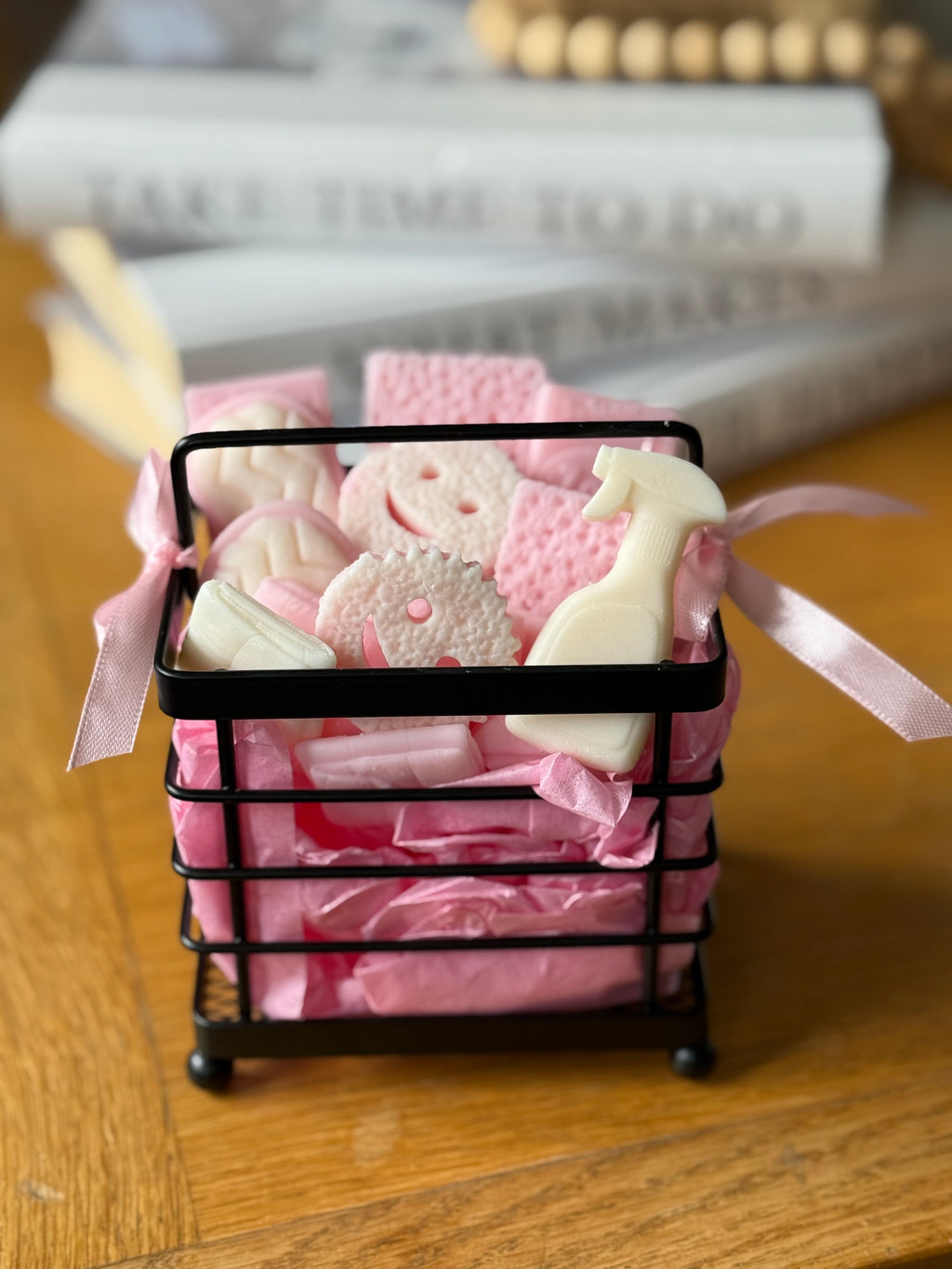 Hand poured Mrs Hinch inspired wax melts in a basket