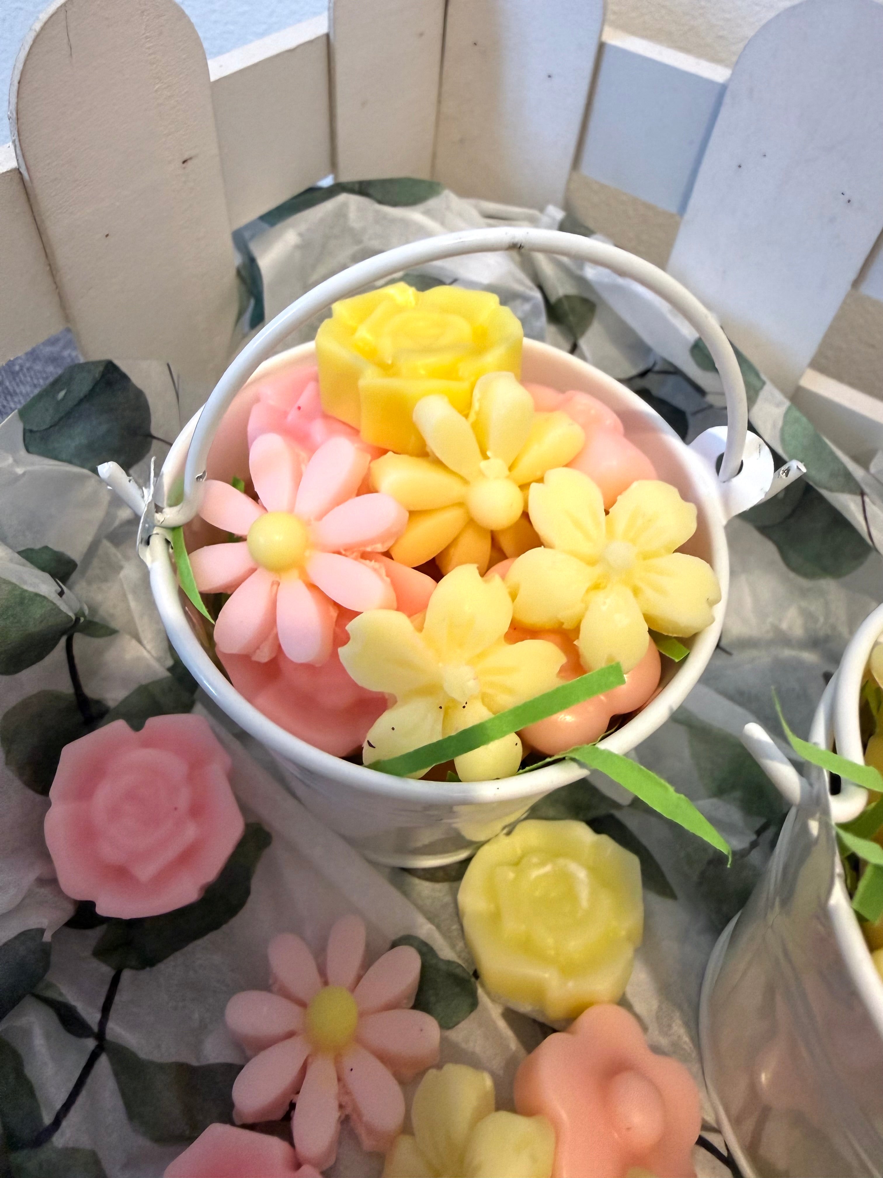 Handmade flower soy wax melts in mini plant pots